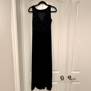 Vintage black velvet dress with pearls